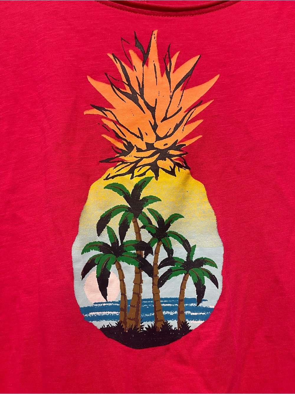 Kiwi Fresh Size XL Pink Fuchsia Pineapple Palm Tree Cap Sleeve Tee - Picture 7 of 11